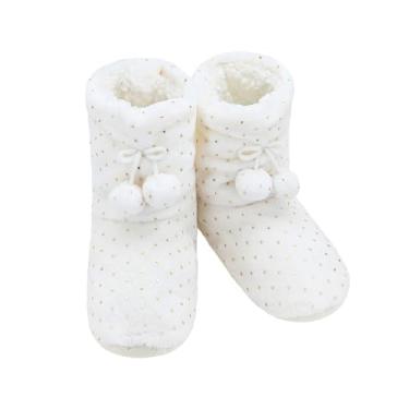Imagem de Panda Bros Pantufas femininas para uso interno, super macias, quentes, forradas, felpudas, meias de inverno fofas com pegas, Gotas de água branca, 5-7.5