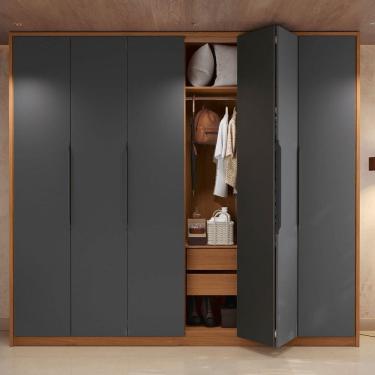 Imagem de Guarda-Roupa Casal Velasco 6 Portas 4 Gavetas Canela/Grafite - Kappesberg