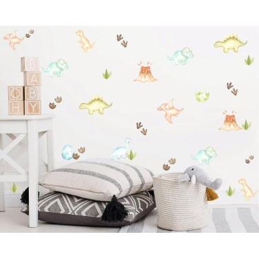 Imagem de Adesivo de Parede Infantil Dinossauro Cute - 30 Dinos e 10 Detalhes - 
