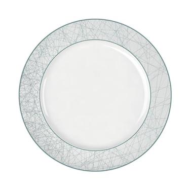 Imagem de Germer, Prato de sobremesa em porcelana, modelo Versa, Connect Green, Ø 21,50 cm,Branco com detalhes em Verde