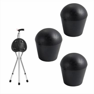 Imagem de Pontas para pés de muleta de bengala adequadas para acessórios de substituição de almofada de assento de bengala dobrável, estabilidade extra, borracha, 3 peças (cabe em tubo de 22 mm)