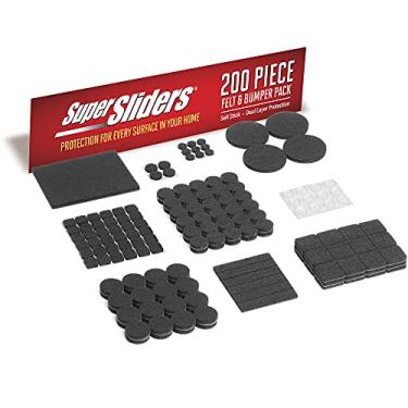 Imagem de Super Sliders 200 peças de almofadas de feltro autoadesivas para móveis e amortecedores de armário – Protege superfícies de madeira, azulejo e laminado, preto/transparente