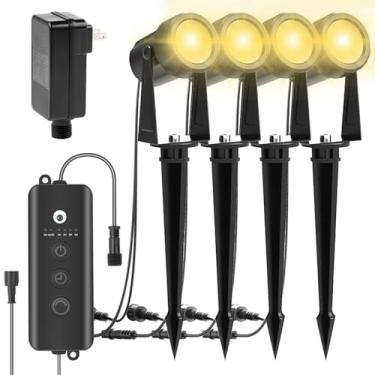 Imagem de ZYAN Holofotes de paisagem de baixa tensão, iluminação de paisagem LED com sensor, luzes externas à prova d'água IP65 para caminho de jardim de quintal, tensão regulável com temporizador, liga/desliga