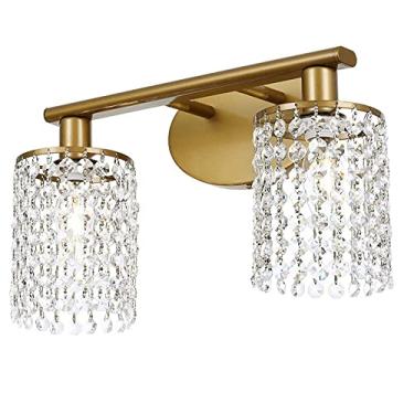 Imagem de Luminária de cristal para banheiro, luminária moderna para penteadeira, luzes frontais de espelho de metal e latão, arandela de parede E14 para penteadeira, luminárias de parede para maquiag