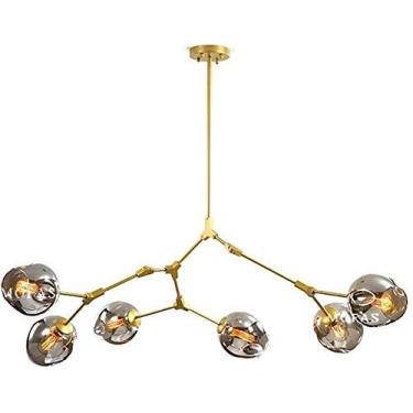Imagem de Lustre E27 Nordic Glass Ball Chandelier Altura ajustável, Lustre preto fosco, E26 Metal Hand Blow Branches Pendant Light, Luminárias de globo de meados do século de 79"