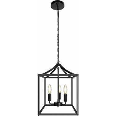 Imagem de WLHAZMWY Lâmpada pendente cubo ferro pingente luz única quadrado estilo industrial bar restaurante LED E27 (ondas de golfinho)