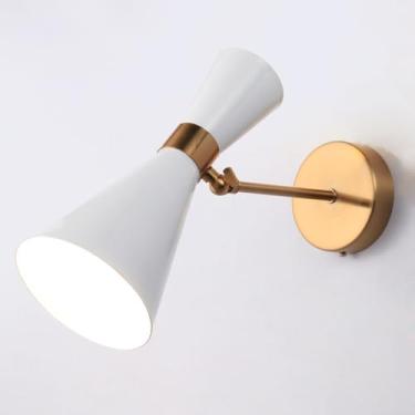 Imagem de Luminária de parede dourada com ângulo ajustável, luminária de parede para cabeceira, formato de trombeta criativa, decoração para casa, luminária de parede, E27 para cima e para baixo, aran