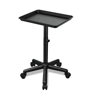 Imagem de Takeashine Carrinho de Salão de Beleza, Bandeja de Alumínio com Rodas Ajustáveis, Ideal para Salões, Tatuagens e Dentistas - Preto