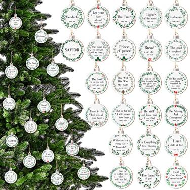 Imagem de 48 peças nomes de Jesus ornamentos de natal cristãos nome salvador de natal ornamentos pendurados decorações de natal enfeites de madeira de presépio a granel para árvore de Natal casa carro decorações de festa, 24 estilos
