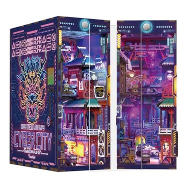 Imagem de Tonecheer Kit De Canto De Livros Faça Você Mesmo Para Adultos, Quebra-Cabeça 3D De Madeira, Decoração Para Estante, Kit De Casa Em Miniatura Cyber Punk Booknook Com Capa Protetora Contra Poeira E S