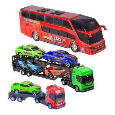 Imagem de Kit 8 Brinquedos Caminhão Cegonha Ônibus Carrinhos Meninos