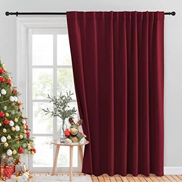 Imagem de NICETOWN Cortina divisória de quarto de Natal, cortina de porta de pátio, persianas blackout para porta de vidro deslizante, cortina externa de ampla largura para sala de estar (vermelho vinho, 254 cm