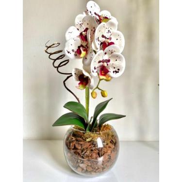 Imagem de Arranjo de Orquídea Artificial Tigre de Silicone com Vaso de Vidro Tra