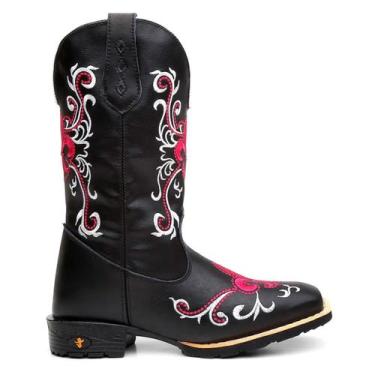 Imagem de Bota Texana Feminina Couro Country Western Orquídea Rosa Bordada - Mad