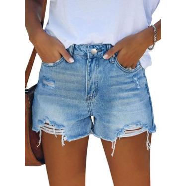 Imagem de Shorts jeans Onlypuff azul claro para mulheres de cintura alta S-XXL