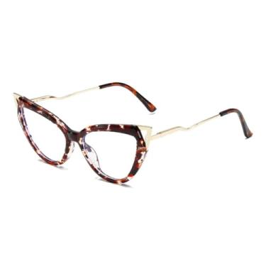 Imagem de Óculos de sol femininos estilo olho de gato, armação transparente anti-luz azul, padrão chá, 138 mm