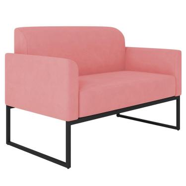 Imagem de Poltrona Namoradeira Decorativa Isabella Base Industrial Suede Rosê/Preto - Gran Belo