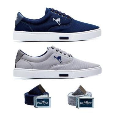 Imagem de Kit 2 Tênis Casual Em Lona + 2 Cintos Polo Joy, Cinza claro, 43
