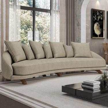 Imagem de Sofá Living 3 Lugares 265cm Pés Madeira Morales com Almofadas Linho Bege G52 - Gran Belo