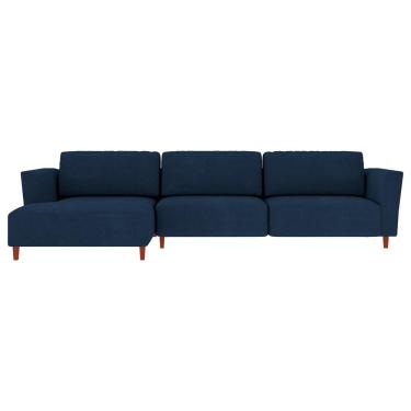 Imagem de Sofá 345cm com Chaise Esquerda Franz Suede Azul - Gran Belo