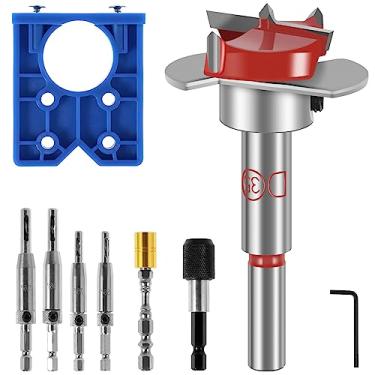 Imagem de GUANSHANG Kit de gabarito de perfuração de dobradiça oculta de 35 mm Guia de perfuração de dobradiça ajustável Localizador de perfuração de furo de dobradiça ferramenta de marcenaria para porta