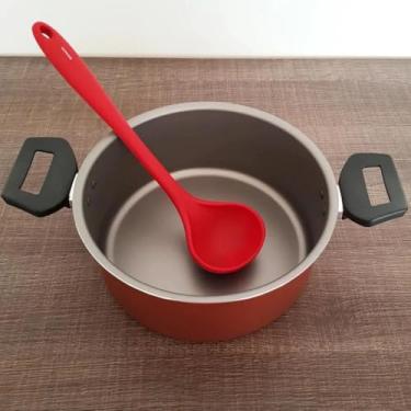 Imagem de Concha Silicone Vermelha Cozinha Pegador Molho Feijão Sopa Talheres Comer Servir Presente Espátula