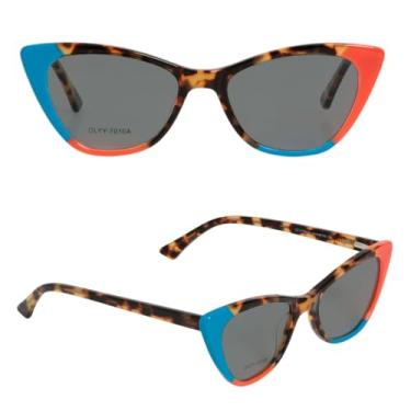 Imagem de Óculos de Sol Feminino Variados Estilo Gatinho – Elegância Retrô com Lentes Polarizadas e Proteção UV Total - Diversos Modelos (Azul e Laranja)