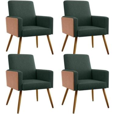 Imagem de Kit 04 Poltronas Pés Palito Linho Verde Musgo Camel - LYAM DECOR