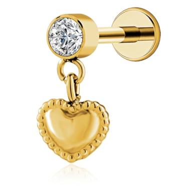 Imagem de FLORA PIERCING MINIBARBELL AÇO CIRÚRGICO PVD COM PINGENTE CORAÇÃO PIERCING ORELHA TRAGUS HELIX CONCH MODA FEMININA 1.2X8 (DOURADO)