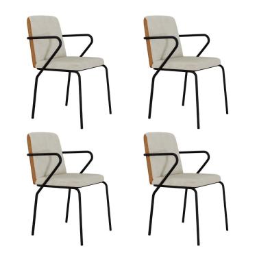 Imagem de Conjunto 4 Cadeiras De Jantar C/braços Bloom Vanilla / Courino Caramelo -est.preta