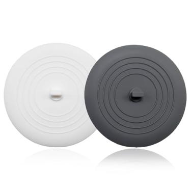 Imagem de Pacote com 2 rolhas de drenagem, bujão de drenagem de silicone grande de 15 cm, capa de drenagem de chuveiro de sucção plana universal, acessórios de lavanderia de banheiro