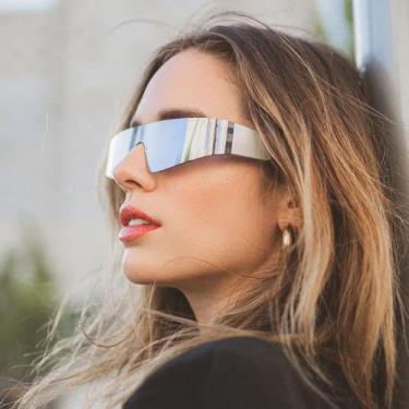 Imagem de Óculos de sol Y2K para mulheres, homens, modernos, sem aro, futuristas, óculos escuros modernos, Espelhado prata/prata, Medium