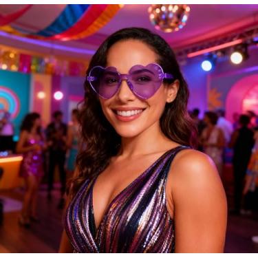 Imagem de Óculos de sol de coração grosso sem aro em forma de coração, óculos de sol femininos modernos, Roxa