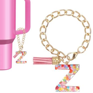 Imagem de Berloque de letras para copo Stanley, lindo pingente inicial Z acessórios para chaveiro Stanley Tumbler Handle chaveiro personalizado para mulheres, rosa