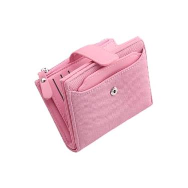 Imagem de Carteira pequena feminina de couro dobrável fina com bloqueio de RFID, porta-cartões de crédito compacta com bolso para moedas, mini carteira de viagem macia com janela para identidade, elegante para