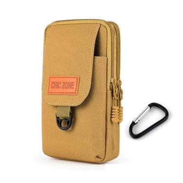 Imagem de Bolsa de cintura tática para celular com 2 bolsos, bolsa masculina para uso ao ar livre, bolsa de pendurar para viajar, caminhar, Caqui, cáqui