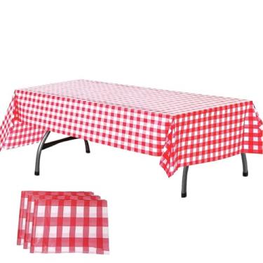 Imagem de Toalha de mesa vermelha para mesa retangular, toalhas de mesa de 137 × 274 cm com estampa de pontos, capas de mesa descartáveis de festa douradas vermelhas para piqueniques, churrascos e festas na