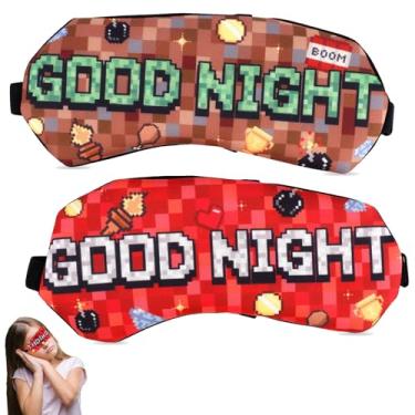 Imagem de 2un Máscaras Dormir de Tema Pixel, Máscara Dormir Tema Videogame Macias e Suaves de Seda Gelada com Alça Ajustável para Meninos Meninas Adolescentes(Vermelho & Marrom)