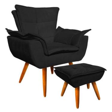 Imagem de Poltrona Decorativa Opala com Puff Opala Suede Preto - D'Rossi