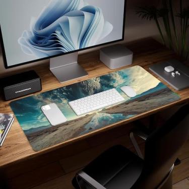 Imagem de Tapete de mesa de cenário de couro, mouse pad de arte colorida grande teclado de computador para jogos mousepad à prova d'água protetor e capa de mesa, tapete de mouse decorativo de couro PU para