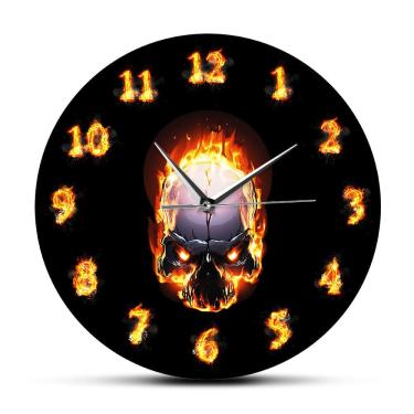 Imagem de Relógio de parede Creative Skull de 12 polegadas Fire Flame Design Metal