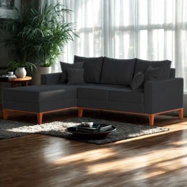 Imagem de Sofá 3 Lugares Beny Com Chaise Esquerdo Linho Grafite