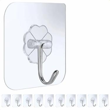 Imagem de KIT 10 Gancho Adesivo Parede Multifuncional Transparente Banheiro Cozinha Autocolante