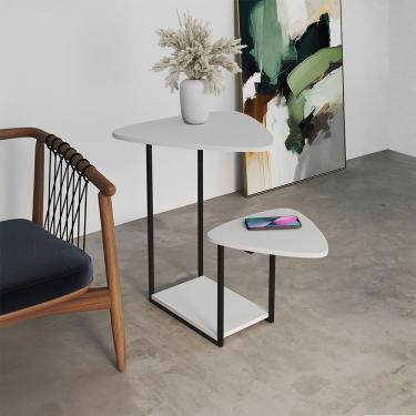 Imagem de Mesal Lateral Cibele Tampo Esfiha Ferro Branco Tampo Preto