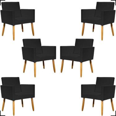 Imagem de Kit 6 Poltronas Decorativa Para Sala Recepção Consultório Nina Corino Cores Pé Palito 30 Cm Castanho