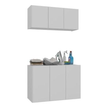 Imagem de Conjunto Lavanderia Suspenso Armário Aéreo/Balcão Branco - MULTIMOVEIS
