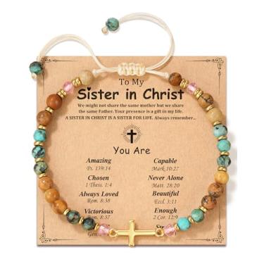 Imagem de LAVEIR Pulseira de cruz cristã para mulheres, presentes de batismo de confirmação, presente exclusivo para amigos, mãe, esposa, tia, irmã em Cristo, aniversário, Natal, Dia dos Namorados, One Size