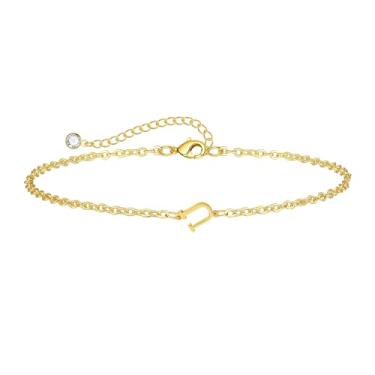 Imagem de Kyerlyn Pulseira com inicial para mulheres, pulseiras ajustáveis com alfabeto A-Z, minúsculas, banhado a ouro 14 K, pulseiras delicadas para meninas, boa sorte, significado, moda, joias para o dia a