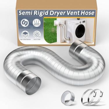 Imagem de Flamorrow Mangueira de ventilação semirrígida de 10 cm, duto de ventilação de secador de alumínio flexível com 2 braçadeiras e fita de alumínio, mangueira de ventilação semirrígida de 90 cm para