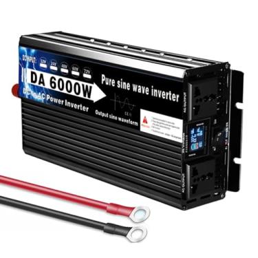 Imagem de HENGJINGTR Inversor de energia para carro DC 12V-72V para AC 120V/230V 3000W/6000W (pico) Inversores de energia de onda senoidal pura para veículos Truck Home com 2 tomadas AC,12v to 120v